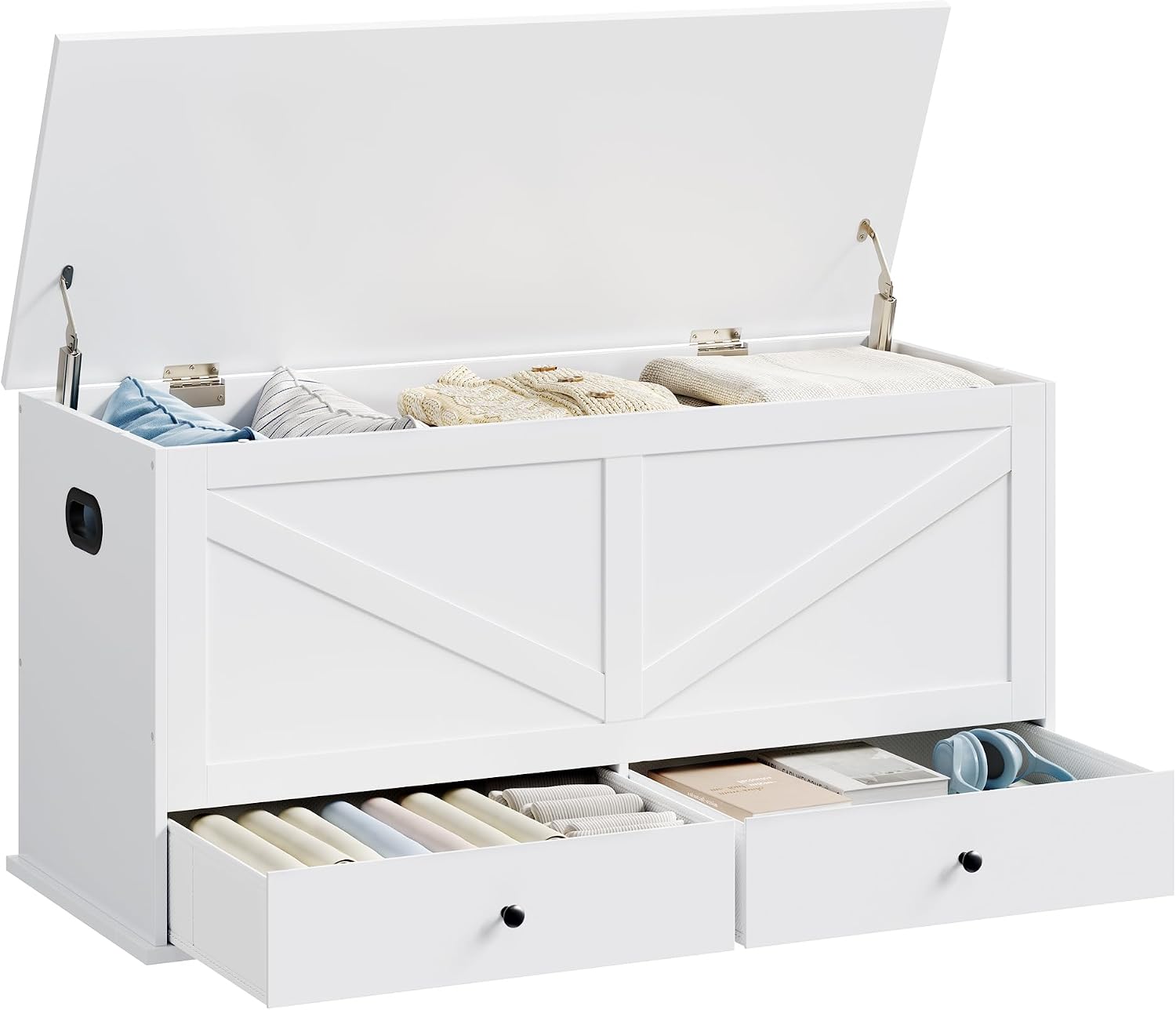 Cabinet Hinges - Farmhouse Storage Chest With Drawers, Wooden
