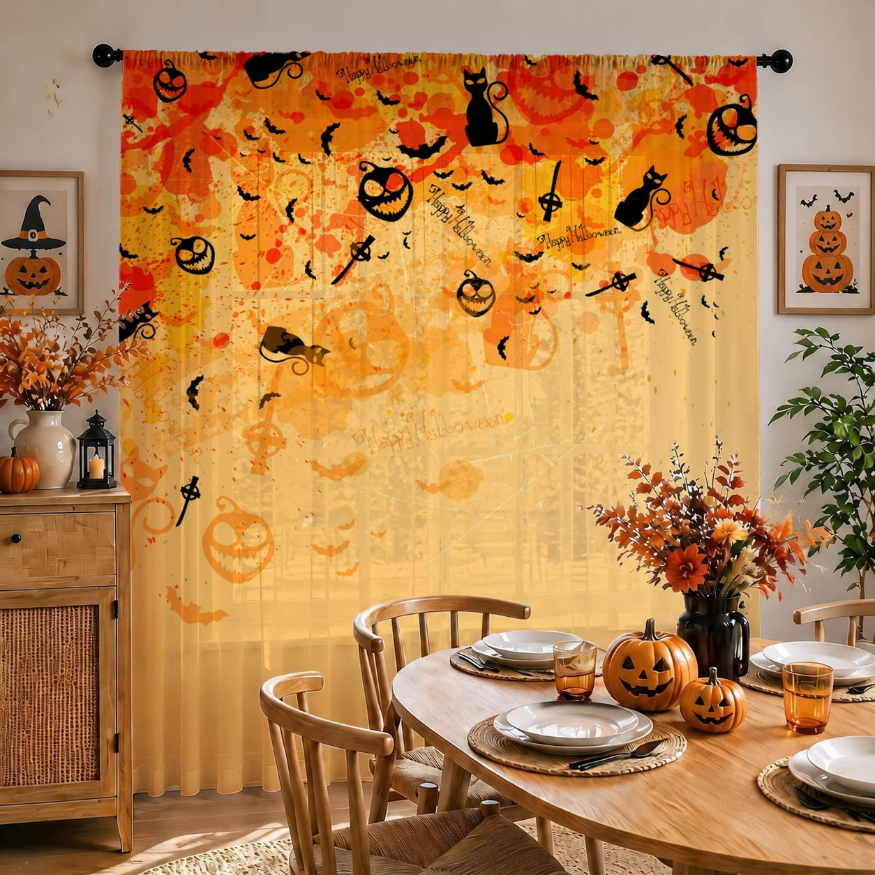 1Pc Spooky Halloween Sheer Cur - Curtain Rods review and price