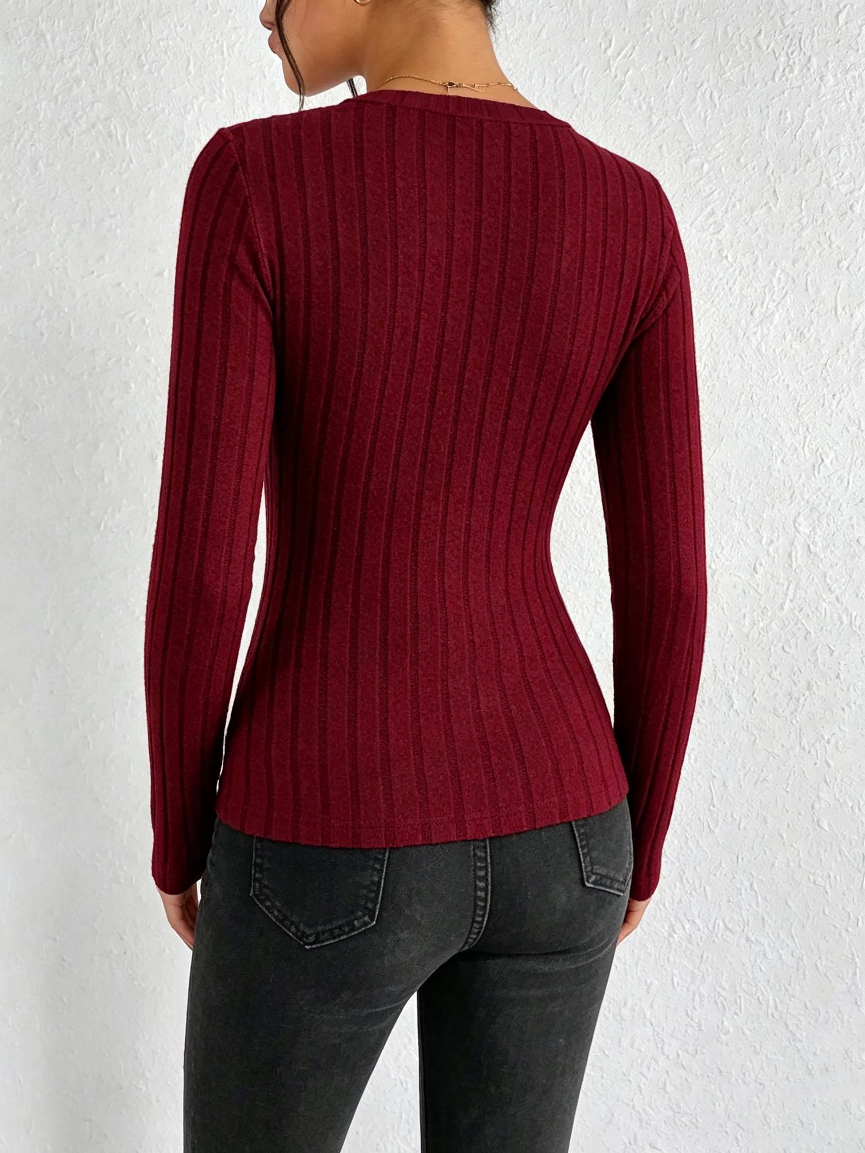 Women Solid V‑Neck Ribbed Knit - Wallpaper review and price